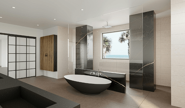 Wet Room bathroom remodel concept with modern elements