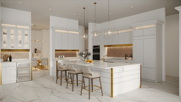 White cabinets and marble countertop kitchen remodel design