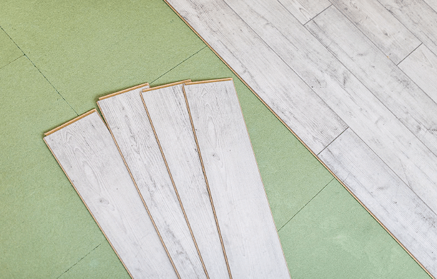 Close-up of a gray laminate flooring remodel