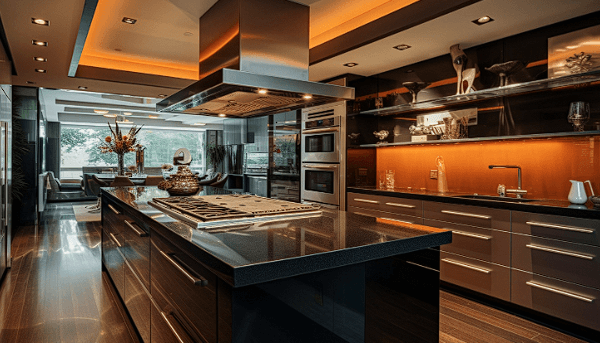 Modern kitchen remodel featuring dark hues